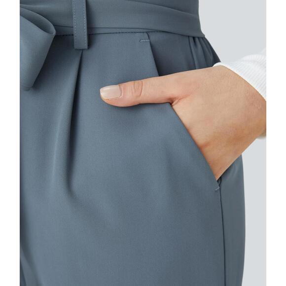 NWT Halara High Waisted Belted Pocket Wide Leg Work Pants Deep Sea Gray Blue XL - Picture 9 of 13